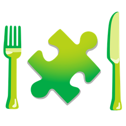 puzzle piece and fork and knife with plate