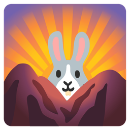 Rabbit face and Sunrise over mountains