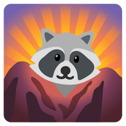 Raccoon and Sunrise over mountains
