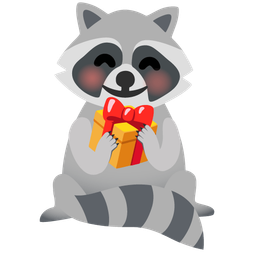 raccoon and wrapped gift