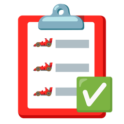 racing car and check mark button