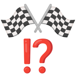 racing car and exclamation question mark