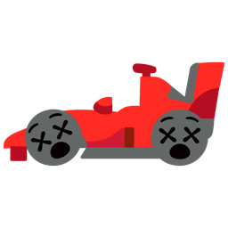 racing car and face with crossed-out eyes