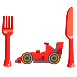 racing car and fork and knife with plate