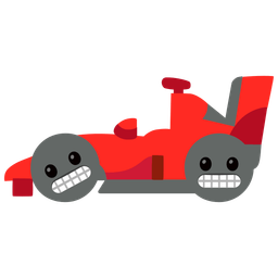 racing car and grimacing face