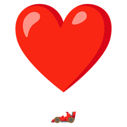 racing car and heart exclamation