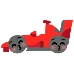 Racing car and Kissing face with closed eyes