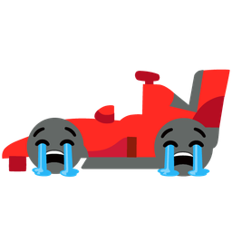 racing car and loudly crying face