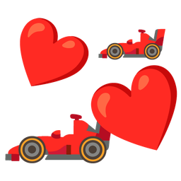 racing car and revolving hearts