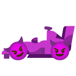 racing car and smiling face with horns