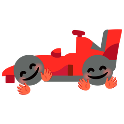 Racing car and Smiling face with open hands