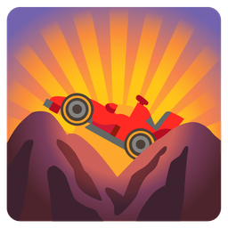 racing car and sunrise over mountains