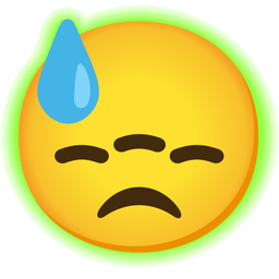 radioactive and downcast face with sweat