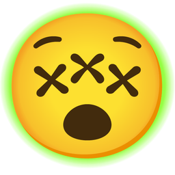 radioactive and face with crossed-out eyes