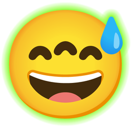 Radioactive and Grinning face with sweat