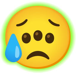 radioactive and sad but relieved face