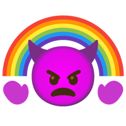 rainbow and angry face with horns