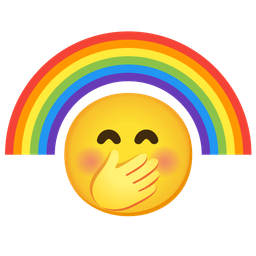 rainbow and face with hand over mouth