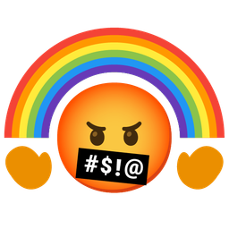 rainbow and face with symbols on mouth