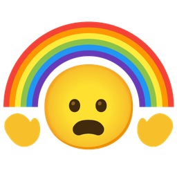 rainbow and frowning face with open mouth