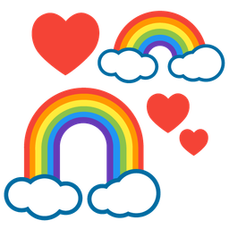 rainbow and revolving hearts