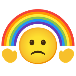 rainbow and slightly frowning face