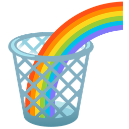 rainbow and wastebasket