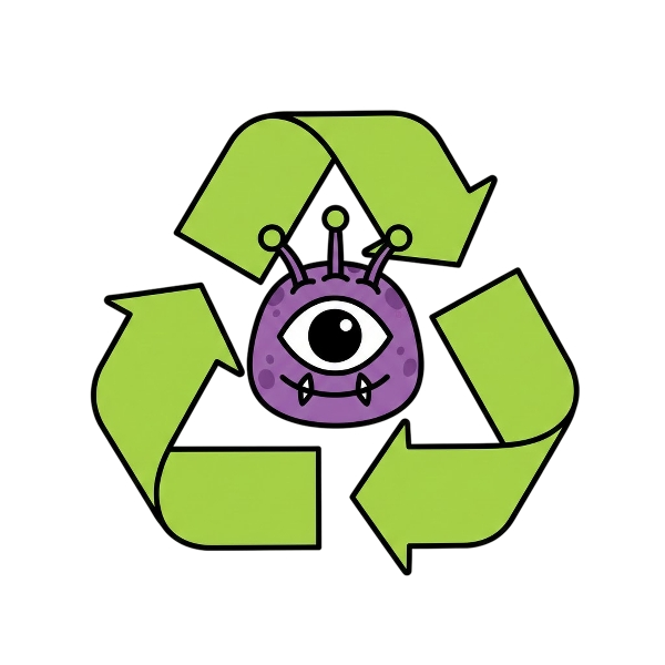 Recycling symbol and Alien monster