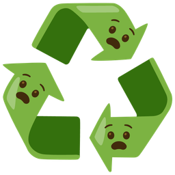 recycling symbol and anguished face
