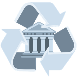 recycling symbol and classical building
