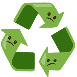 recycling symbol and confused face