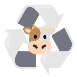 recycling symbol and cow face