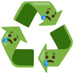 recycling symbol and crying face
