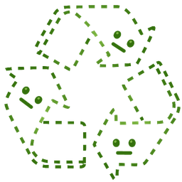 recycling symbol and dotted line face