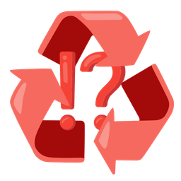 recycling symbol and exclamation question mark