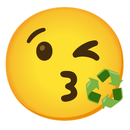 Recycling symbol and Face blowing a kiss