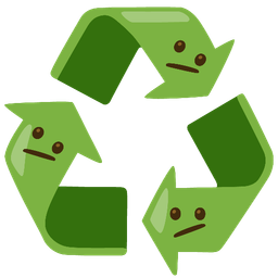 recycling symbol and face with diagonal mouth