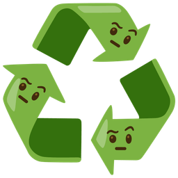 recycling symbol and face with raised eyebrow