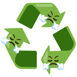 recycling symbol and face with steam from nose