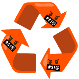 recycling symbol and face with symbols on mouth