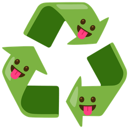 Recycling symbol and Face with tongue