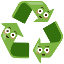 recycling symbol and flushed face