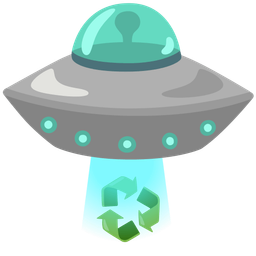 recycling symbol and flying saucer