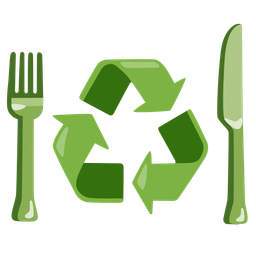 recycling symbol and fork and knife with plate