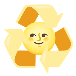 recycling symbol and full moon face