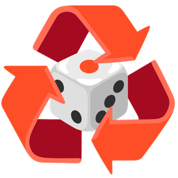 recycling symbol and game die