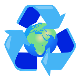recycling symbol and globe showing Europe-Africa