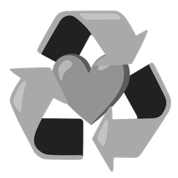recycling symbol and grey heart
