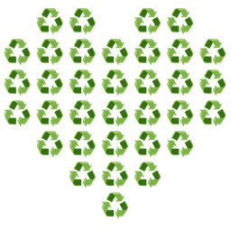recycling symbol and heart suit