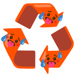 recycling symbol and hot face
